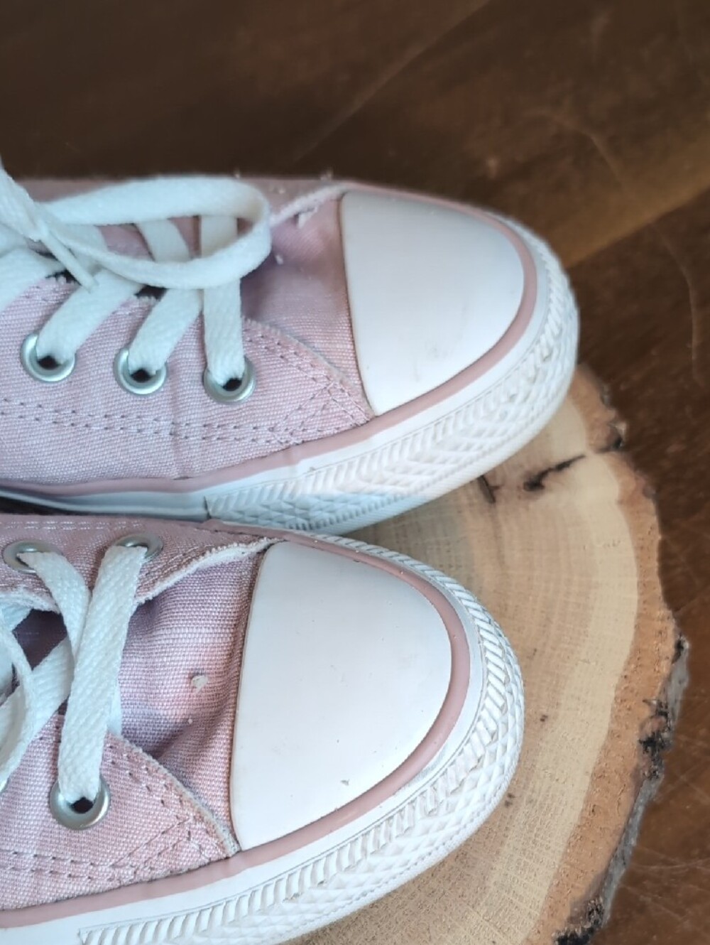 Converse Low Top Sneakers in Pale Pink and White - Picture 4 of 10